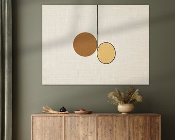 Abstract minimalism linen circles on a thread.