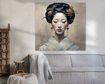 Een minimalisme portret van een geisha vrouw traditioneel. van J.a Dijkstra