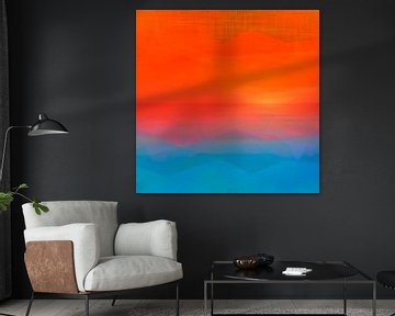 Zonsopgang over de zee een moderne pop art expressionist in oranje en geel van FRESH Fine Art