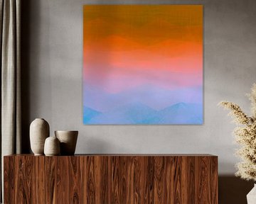 Zonsopgang over de zee een moderne pop art expressionist in oranje en blauw van FRESH Fine Art