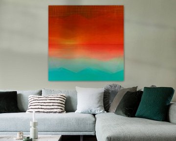 Zonsopgang over de zee een moderne pop art expressionist in oranje van FRESH Fine Art