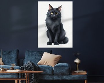 Quirky Elegance: The Black Maine Coon on Paper by Hilde Remerie Photography and digital art