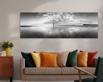 Zonsopgang aan zee bij Cuxhaven zwart-wit van Manfred Voss, Zwart-Wit Fotografie