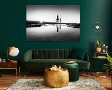 Lighthouse on the North Sea in black and white by Manfred Voss, Black-White Photography