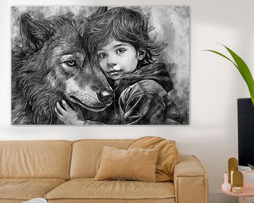 Een kind en de wolf a.k.a. The Wolfchild (kunst) van Art by Jeronimo