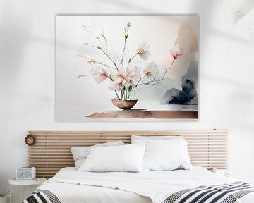 Japandi Art.  Sereen Stilleven: Ikebana bloemschikkunst