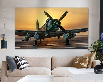 Douglas A-1D Skyraider tijdens zonsopkomst. van Jaap van den Berg