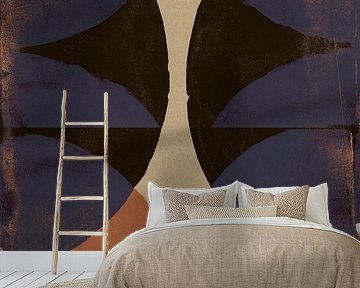Abstract shapes in retro colors. Terra, blue, black no. 7 by Dina Dankers