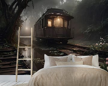 Geparkeerd treinstel, verlicht