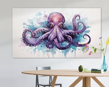 Paarse aquarel inktvis op een witte achtergrond