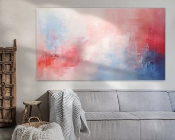 Abstract schilderij, rode en blauwe textuur pastelkleurige kunst design achtergrond