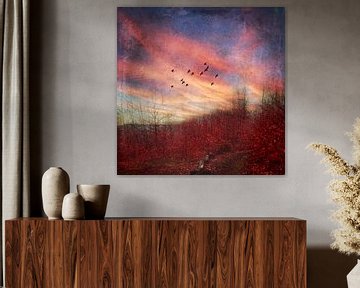 Avondrust - zwerm vogels in de avondlucht van Dirk Wüstenhagen