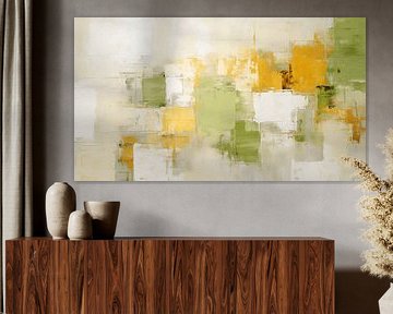 Peinture abstraite, fond d'art pastel structuré vert et jaune design