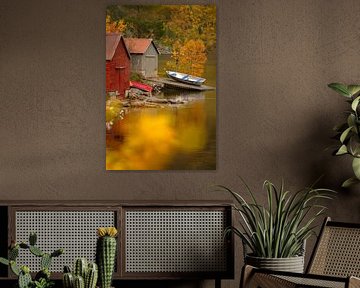 Herfstmagie in Noorwegen: kleurrijke botenhuisjes te midden van prachtige herfstkleuren van Melissa Peltenburg