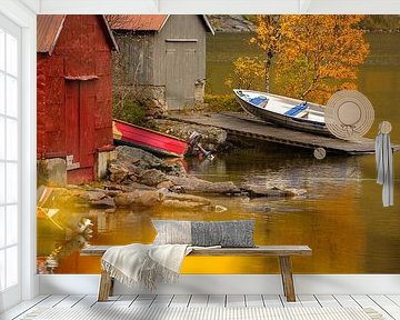 Autumn magic in Norway: colourful boathouses amid stunning autumn colours