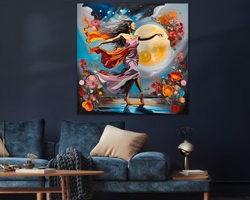 Schilderij van een dansende vrouw met kleur