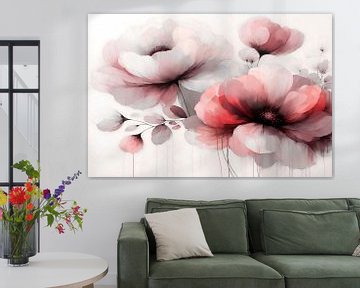 Pioenrozen Fantasie Bloemen Pastel Rood van Mad Dog Art