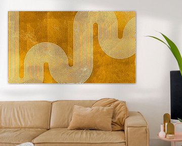 Japandi Modern Abstract Geometrisch Organische Lijn Curve Goud van Mad Dog Art