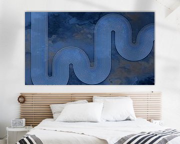 Modern Abstract Japandi Geometric Line Curve Blue by Mad Dog Art
