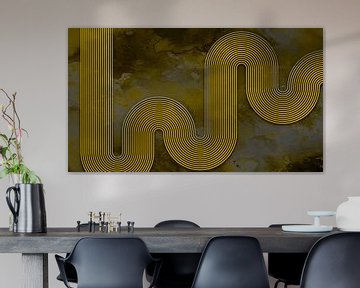 Modern Abstract Japandi Geometrische Lijn Curve Goud van Mad Dog Art