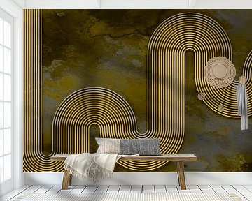 Modern Abstract Japandi Geometrische Lijn Curve Goud