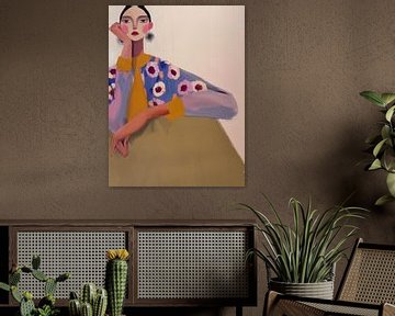 Kleurrijk modern en abstract portret van Carla Van Iersel