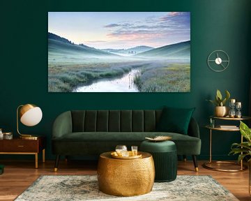 Ochtendrust in de bloeiende vallei van Klaus Tesching - Art-AI