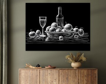 Stilleven met appels in zwart-wit