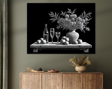 Stilleven met bloemen in zwart-wit