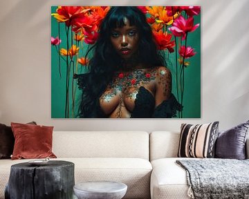 Donker model met bloemen