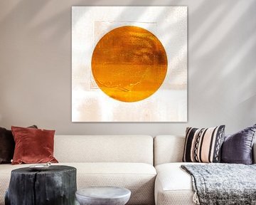 Moderne Japandi Sonne Abstraktion in Elfenbein Gold