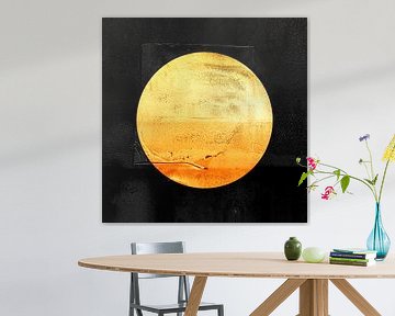 Moderne Japandi Mond Abstraktion in Gold