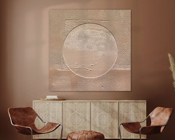 Modern Japandi moon abstraction in soft earthy colours by FRESH Fine Art