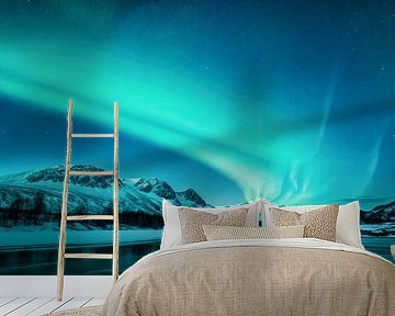 Northern lights over a winter landscape by Klaus Tesching - Art-AI