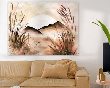 Japandi Grass Mountain Landscape Modern Abstract Japan by FRESH Fine Art