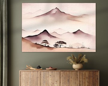 Abstract Modern Japandi mountain landscape in earth colours by FRESH Fine Art
