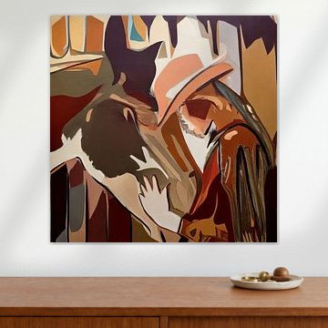 Popart schilderij van een ruiter met paard van Joyce de Jong