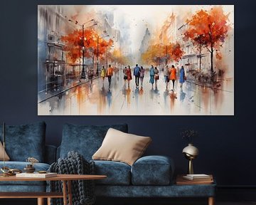 Peinture abstraite acrylique-achat figures art, résumé moderne, skyline et villes en automne