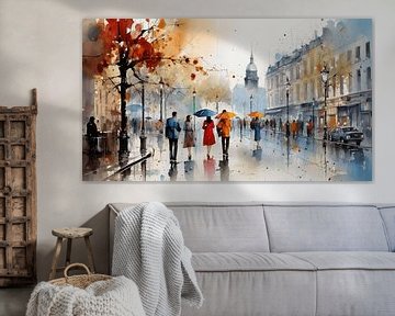 Abstract schilderij acryl winkelen cijfers kunst, modern abstract, skyline en steden in de herfst van Animaflora PicsStock