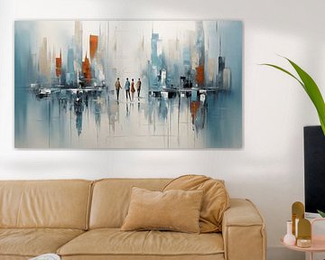 Peinture abstraite acrylique-achat personnes art, résumé moderne, ligne d'horizon et villes