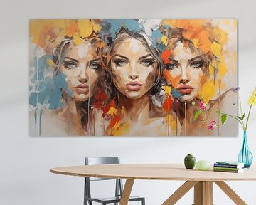 Abstract portret van drie vrouwen in aquarel acryl kunst ontwerp van Animaflora PicsStock