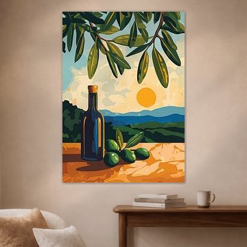 Mediterrane Szene mit Oliven und Sonnenuntergang von Pixelbull Design