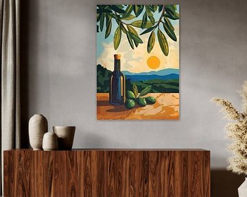 Mediterrane scène met olijven en zonsondergang van Pixelbull Design