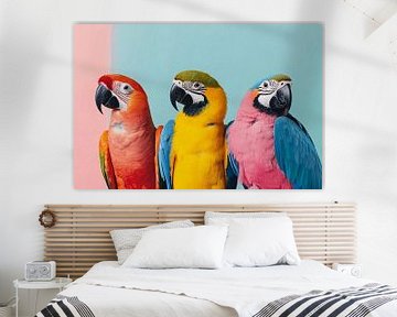 Drie kleurrijke papegaaien van Imperial Art House