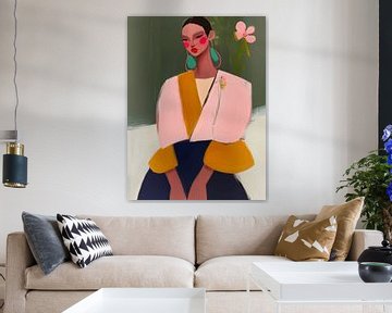 Kleurrijk modern en abstract portret met neon accenten van Carla Van Iersel