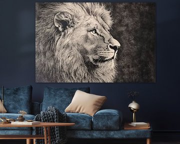 Black-and-white portrait of a lion by Imperial Art House