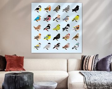 Grafische vogels - 25 Nederlandse tuinvogels in stijl (blauwe editie) van Tim de Leeuw