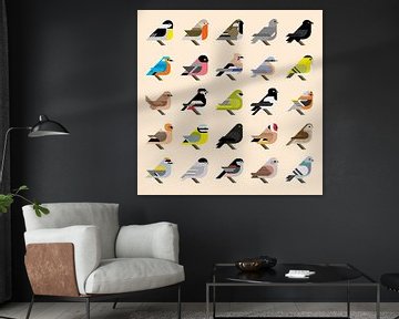 Grafische vogels - 25 Nederlandse tuinvogels in stijl (geel editie) van Tim de Leeuw