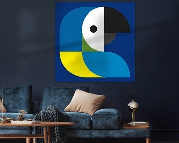 Grafisch vogels - blauw gele Ara Papegaai van Tim de Leeuw