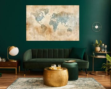 Wereldkaart in zachte aquarelkleuren van Imperial Art House